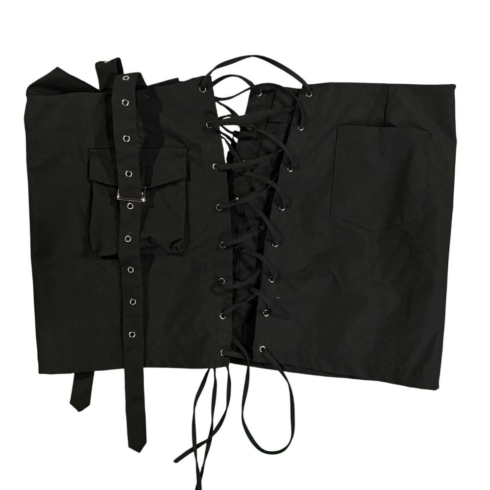 Shein Curve 3XL Black Lace-Up Skirt With Front Pocket & Belt Polyester Casual St